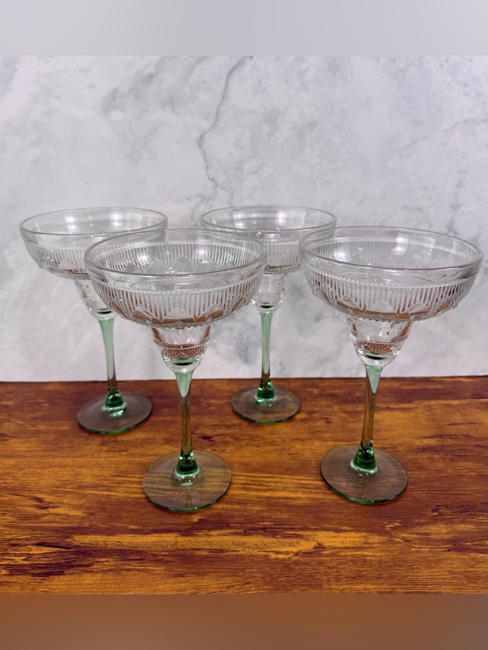 Vintage Cristal d’Arques Durand Sombrero Margarita Glasses Green Stem Set of 4